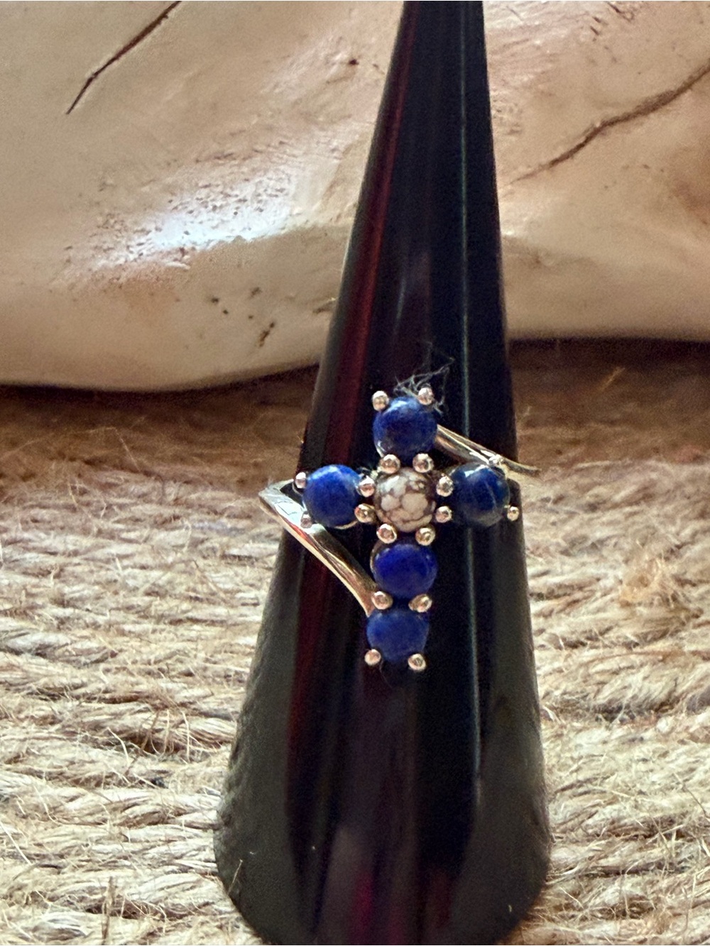 Lapis Lazuli  Stone and Wild Horse Cross Ring - Sterling Silver